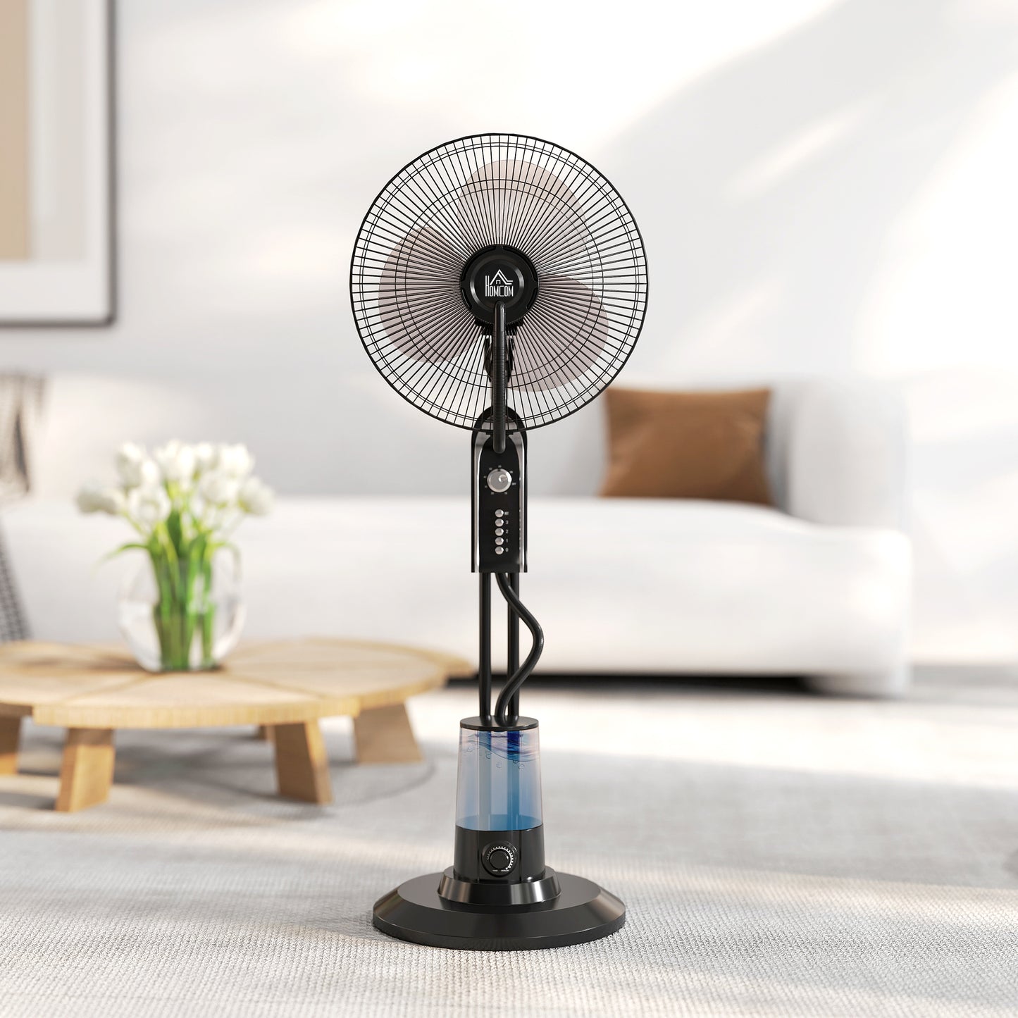 Pedestal Fan with Water Mist Spray, Spray Misting Fan with 70° Oscillation, Tilt Head, 4 Speeds, 3 Modes, Adjustable Mist