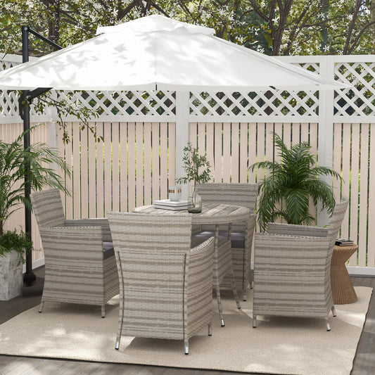 Outsunny Rattan Dining Set 5 Pieces with Removable Cushions, Slatted Tabletop for Patio, Lawn, Balcony, Grey