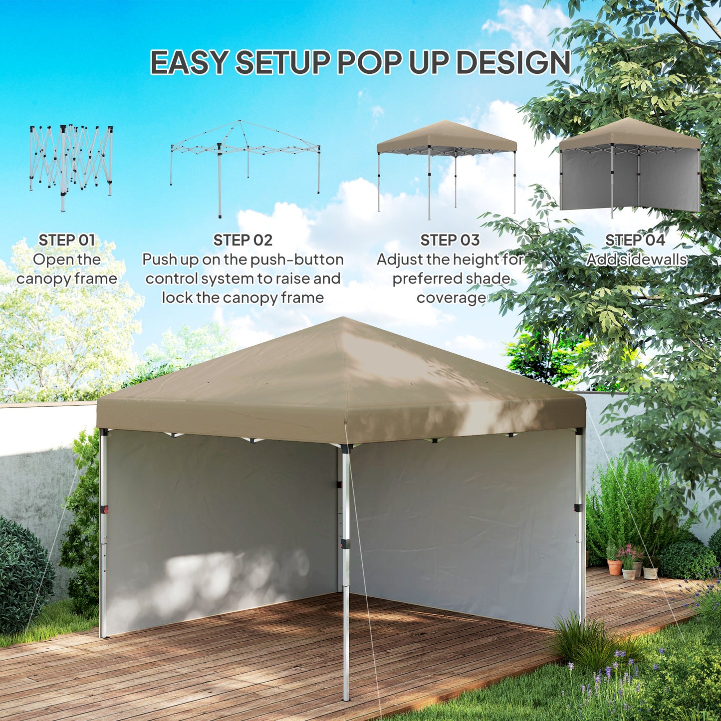 Outsunny 3 x 3 (M) Pop Up Gazebo, UPF 30+ with 2 Sidewalls, Leg Weight Bags and Wheeled Bag, Party Tent Event Shelter