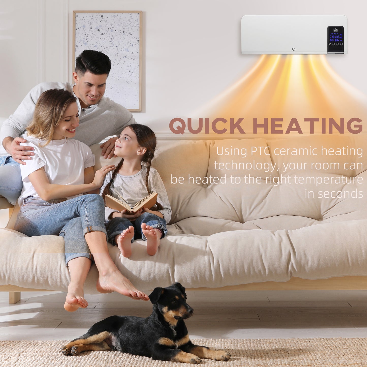 Electric Heater, 2000W Wall Mounted Space Heater with Remote Control, 2 Modes, Timer, Oscillation, Overheat Protection, Ceramic Heater for Home, White