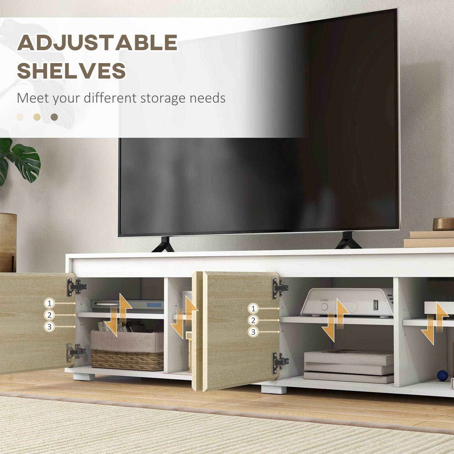 2 Pieces TV Unit Set with Wall Cabinet, Freestanding Unit for 70-inch TVs, Wall Mounted Storage Cupboard, with Adjustable shelves