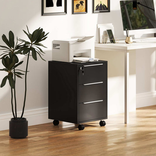 Three-Drawer Locking Filing Cabinet Unit - Black