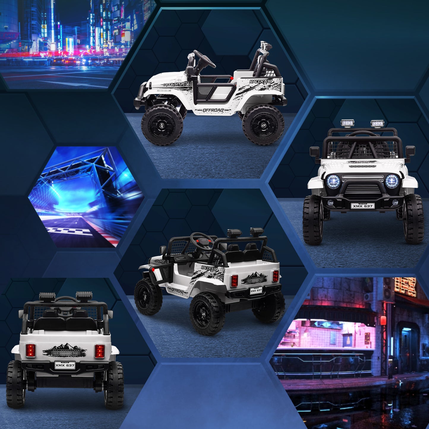 12V Battery Powered Kids Ride On Car, Electric Truck w/ Spring Suspension, Remote, Music Horn Lights - White