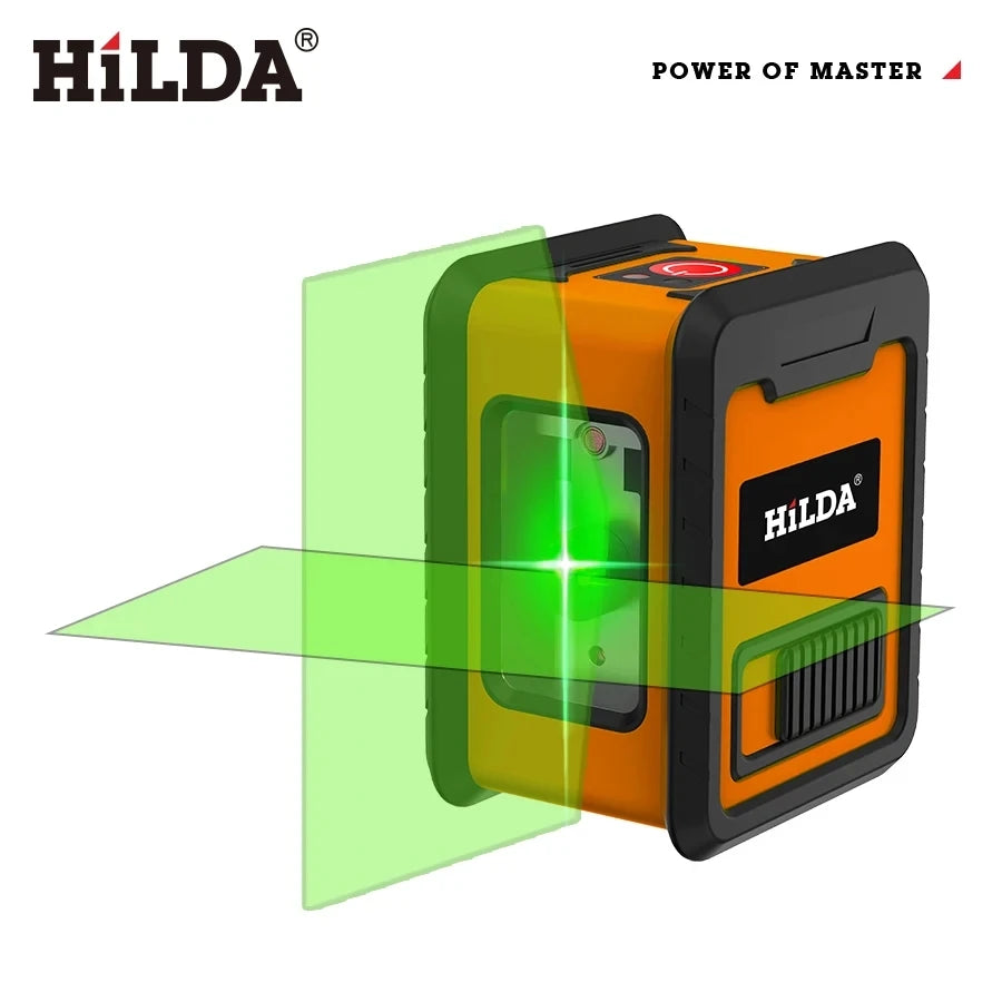 HILDA 2-Line Laser Level Instrument Cross Green Light Horizontal Laser Horizontal and Vertical Self-Leveling Green Beam