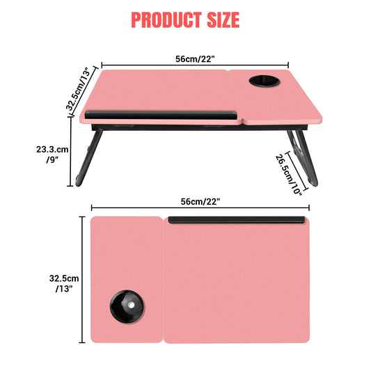 Foldable Reading Laptop Bed Table Desk Holder Organiser Laptop Stand Bed Tray With 5 Adjustable Height, Angle & Cup Slot,