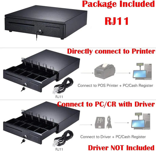 Vickyhome Cash Drawer Register Removable Cash Tray Till Draw 5 Bills 5 Coins with RJ11 Interface 2 Key Locks for POS Interface