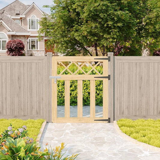Wooden Garden Gate Pedestrian Fence Yard Door Security Barrier With Cross Top