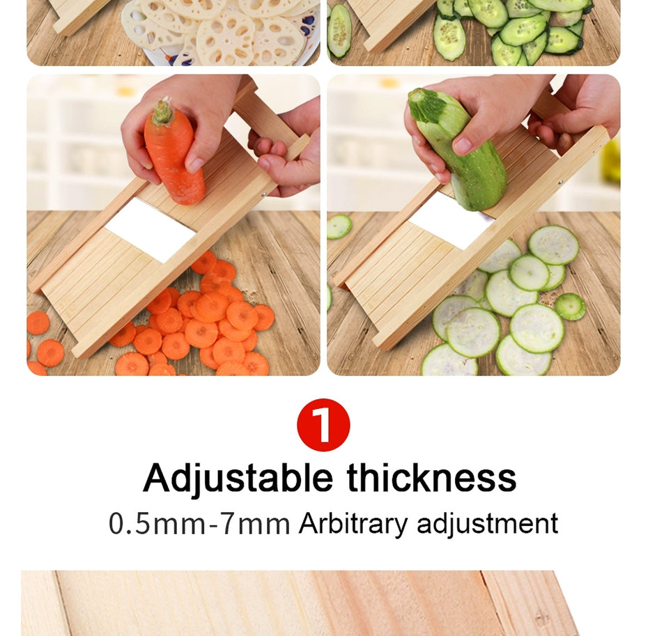 Wooden Vegetables Fruit Salad Cutter Adjustable 0.5-7mm Slicer Chopper Tomato Onion Cabbage Shredder Chip