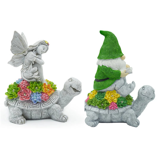 Solar Turtle Statue With Solar Light Angel Garden Lamp Decor Figurine Lawn Resin Lawn Ornament Outdoor For Patio