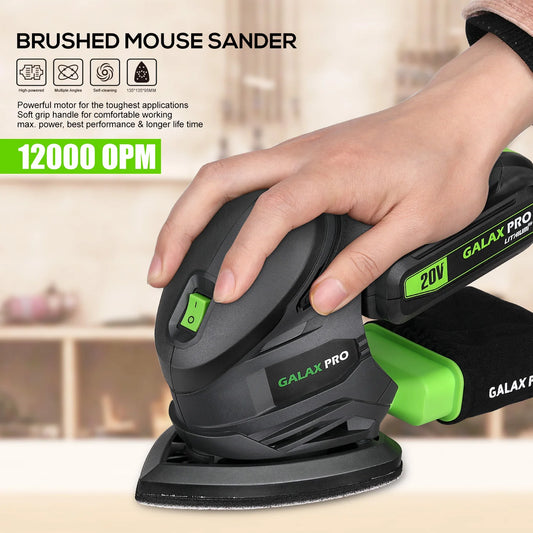 GALAX PRO Cordless Detail Sander 20V Copper Motor 12000 RPM Electric Orbital Sander for Woodworking Detail Sanding 20 Sandpapers