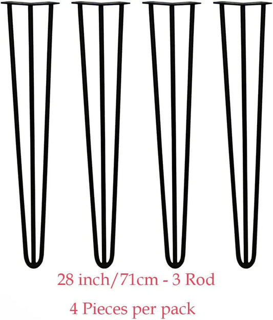 Hairpin Table Legs Set Metal Steel Legs, 3 Rod Modern Style with Feet Protector & Screw For Furniture