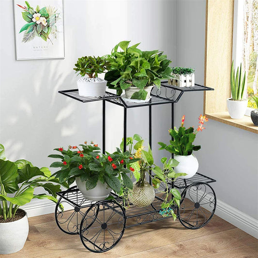 Large Metal Plant Stand Indoor 6 Tier Garden Cart Plant Holder Wrought Iron Plants Display Shelf Rack Organiser Outdoor Decorating Garden