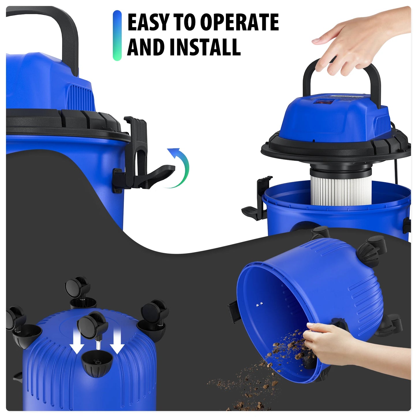Dayplus Industrial Vacuum Cleaner Hoover Wet and Dry 4800W Powerful Suction Bagless, 16Kpa, 15 Litre Capacity,