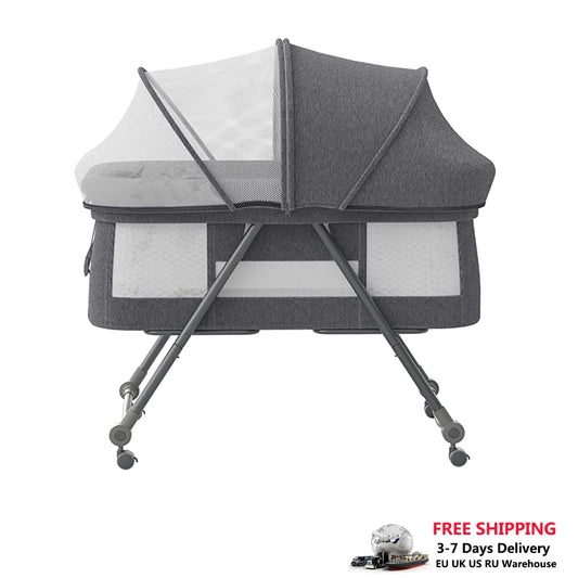 UBRAVOO Baby Grab-And-Go Travel Cot With Mattress & Silent Wheels, Rocking Crib Convertible