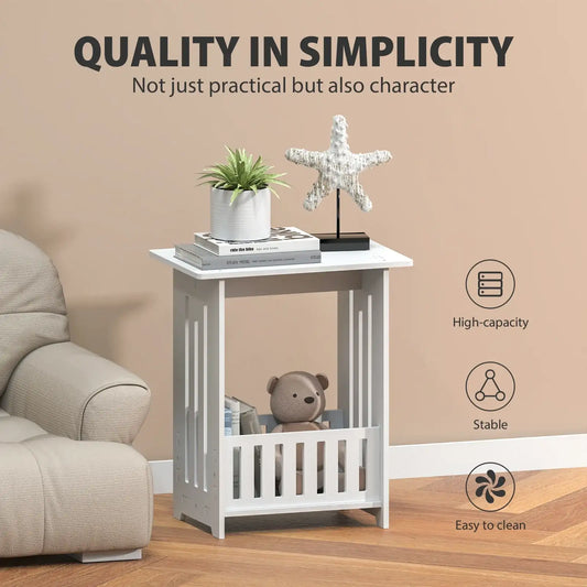 White Modern Bedside Table Cabinet Nightstand Wooden Sofa Side Table, Small Narrow Side End Table Cabinet