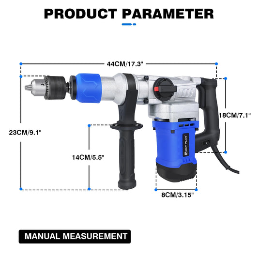 Dayplus 1500W Sds-Plus Rotary Hammer Drill,Corded Drills, Heavy Duty Chipping Hammers W/ Vibration Control & Safety Clutch & Case