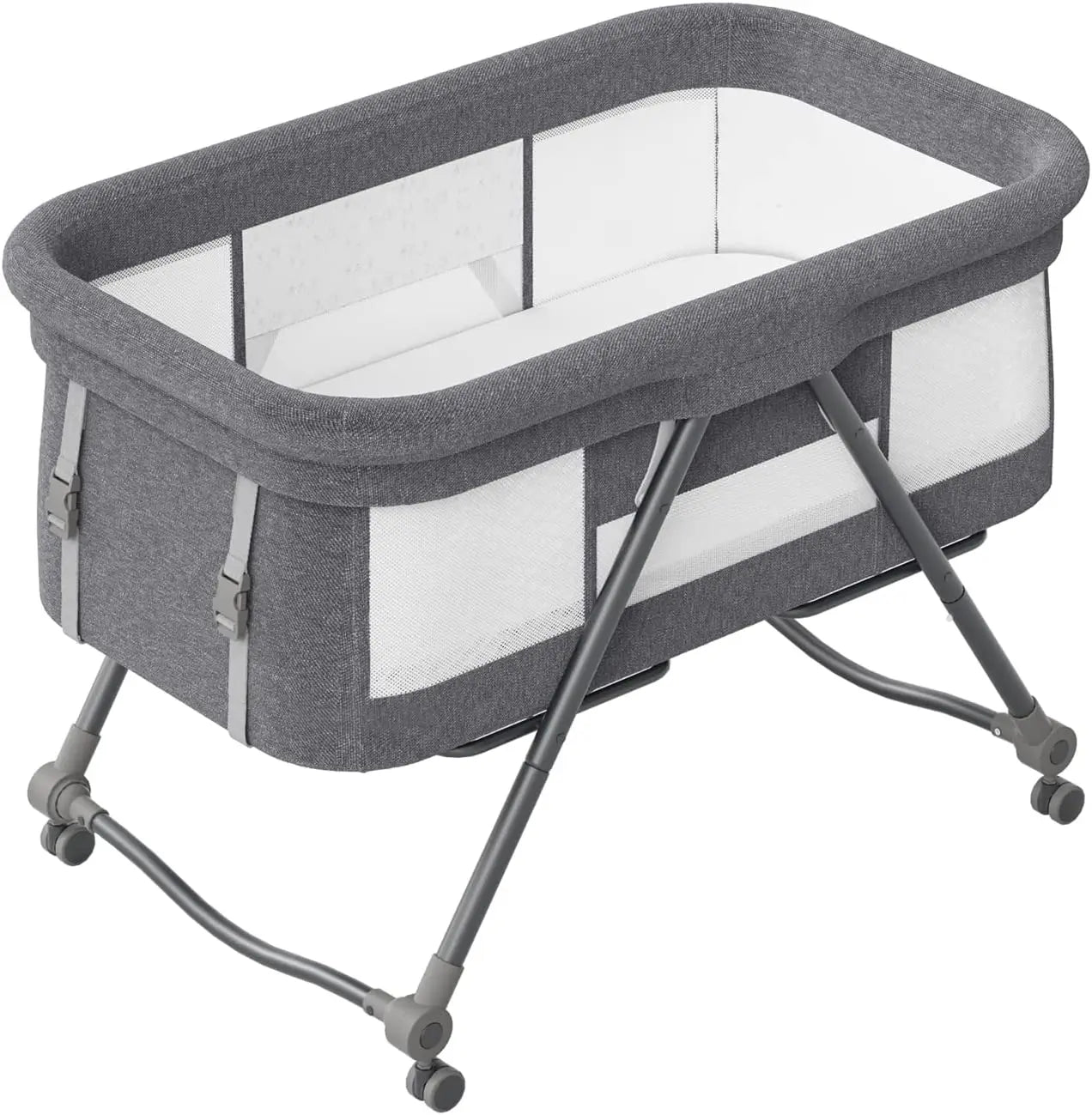 UBRAVOO Baby Grab-And-Go Travel Cot With Mattress & Silent Wheels, Rocking Crib Convertible