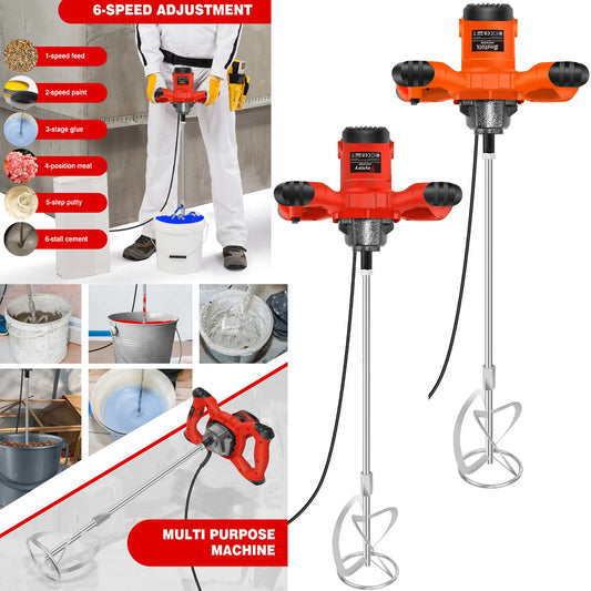 2600W Corded Electric Handheld Concrete Cement Paddle Mixer Machine Adjustable 6 Speed Stirrer Mix Stirring Tool With M14 Mixing Rod