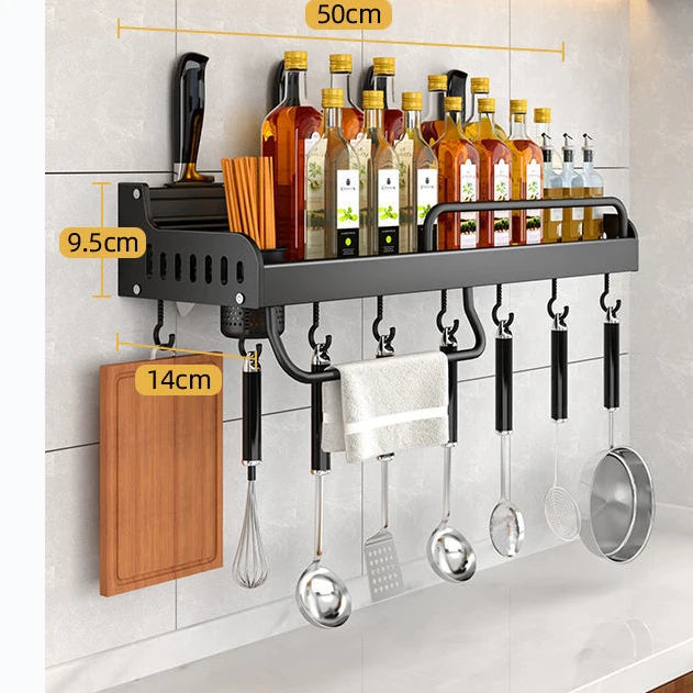 Wall Mounted Kitchen Spice Storage Space Rack Knife Holder Seasoning Shelf Organiser
