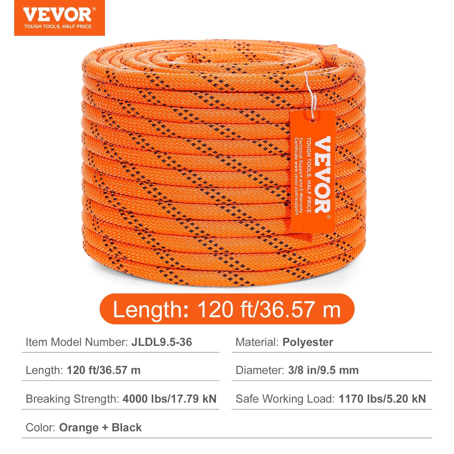 120Ft Dual-Weave Polyester Cord 3/8 1/2In 48-Strand Multi-Use Rope for Arborist Activities Outdoor Adventures Versatile
