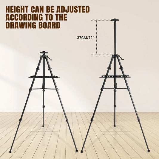 Black Aluminium Metal Tripod Stand Art Easel, Adjustable Height 54-120 cm for Tabletop, Painting, Drawing, Display For Sign