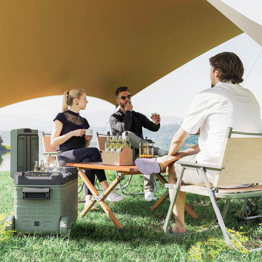 33L Camping Fridge Freezer Dual Zone, Portable Car Fridge 12V/24V DC & 100-240V AC, Electric Cool Box -20℃-20℃ with Wheels and LED Light