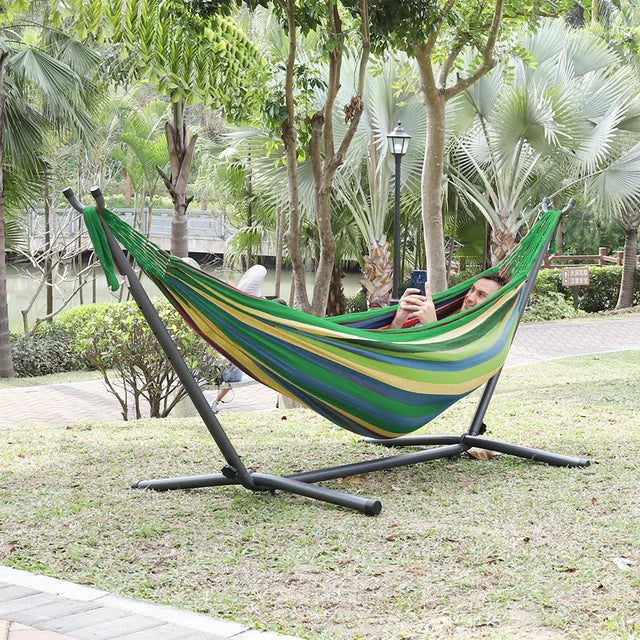 Heavy Duty Hammock With Metal Frame Free Standing Swinging Camping Travel Chair Lounger For Outdoor Patio Lawn