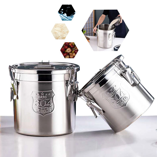 6L/12L Stainless Steel Cereal Container Kitchen Rice Oil Storage Bucket Airtight Canister with Locking Clamp for Rice Flour Milk