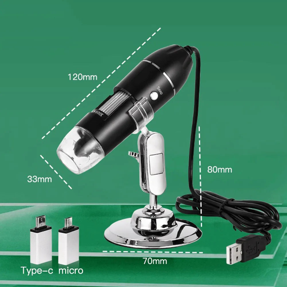 Digital Microscope Camera with Stand Portable Electronic Microscope 500X 1000X 1600X for Mobile Phone PC