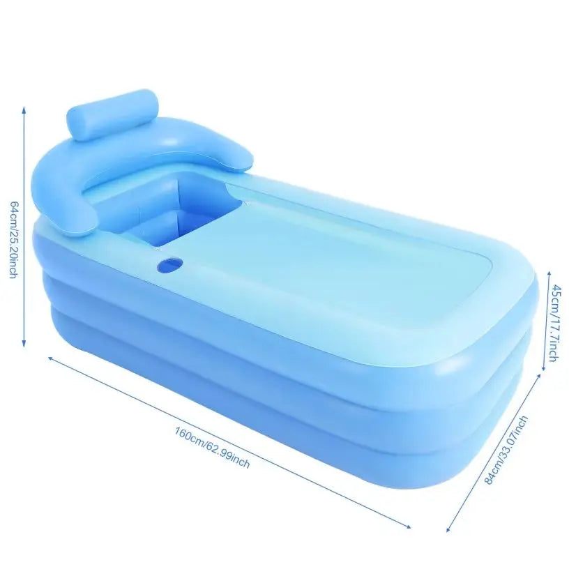 Portable Inflatable Bathtub Foldable Soaking Tub with Ergonomic Backrest Zipper Lid Thickened PVC for Home Apartment Backyard