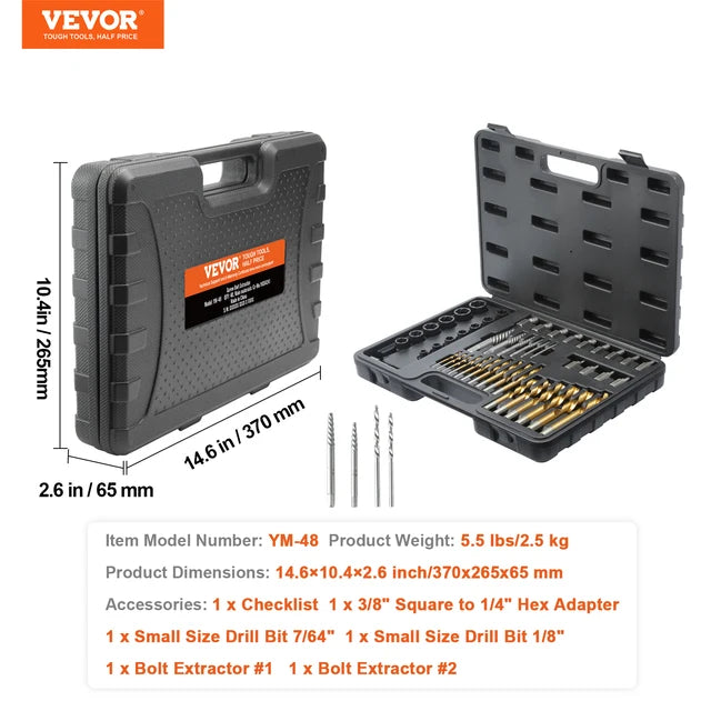 48 Piece Bolt Screw Extractor Set 13 PCS, Bolt Extractor Set 19 PCS Screw Extractors 16 PCS Reverse HSS Drill Bits