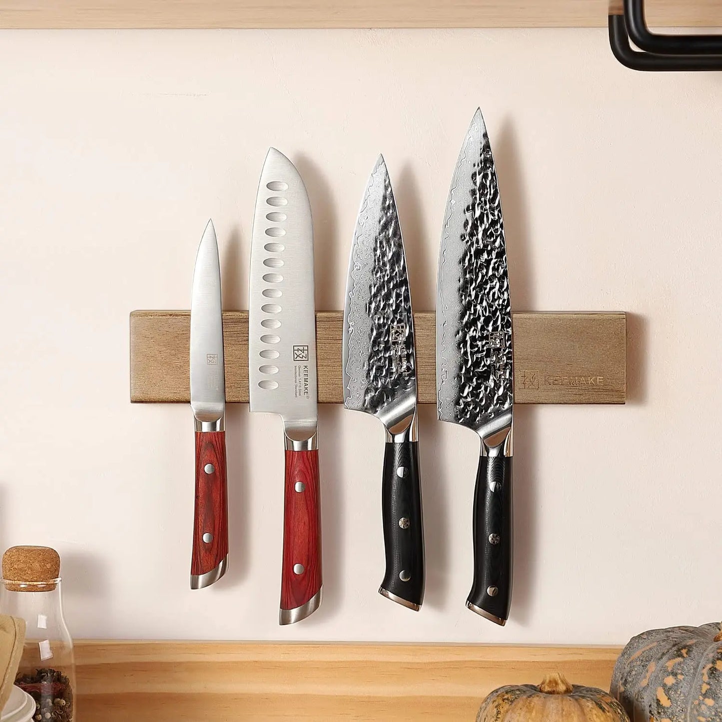 Magnetic Knife Holder for Solid Wall Strip Powerful Magnet Wall Mount Acacia Wooden Knives Holder Kitchen Knife Strip