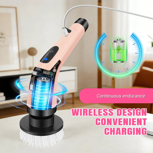 Electric Spin Scrubber, Cordless Cleaning Brush with 9 Replaceable Brush Heads, Dual Speed Power Scrubber with Adjustable Handle