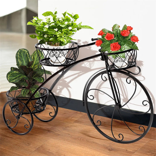 3-Tier Bicycle Wrought Iron Tricycle Planter Plant Stand Holder Organiser Home Garden Patio Decor Flower Pots Shelf