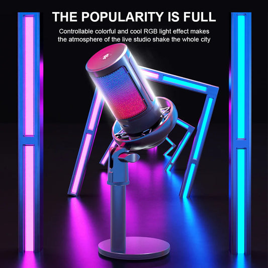 USB Condenser Microphone with Pop Filter PC Mic PC Condenser Mic for Studio Recording Streaming Content Creation