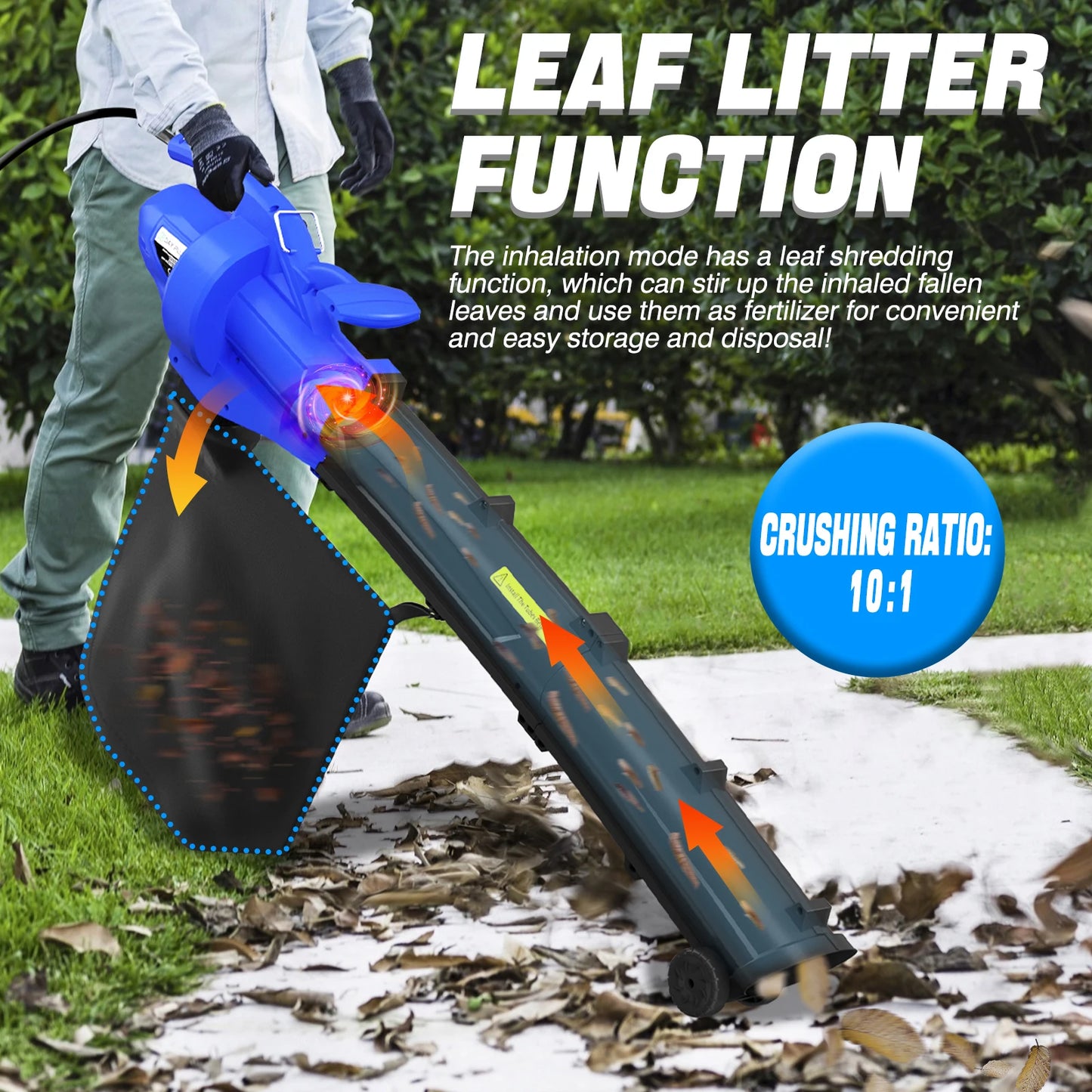 3 In 1 Leaf Blower Garden Vacuum Leaf Shredder, Powerful Electric Garden Blower For Household, 6 Variable Speeds & 35L Bag