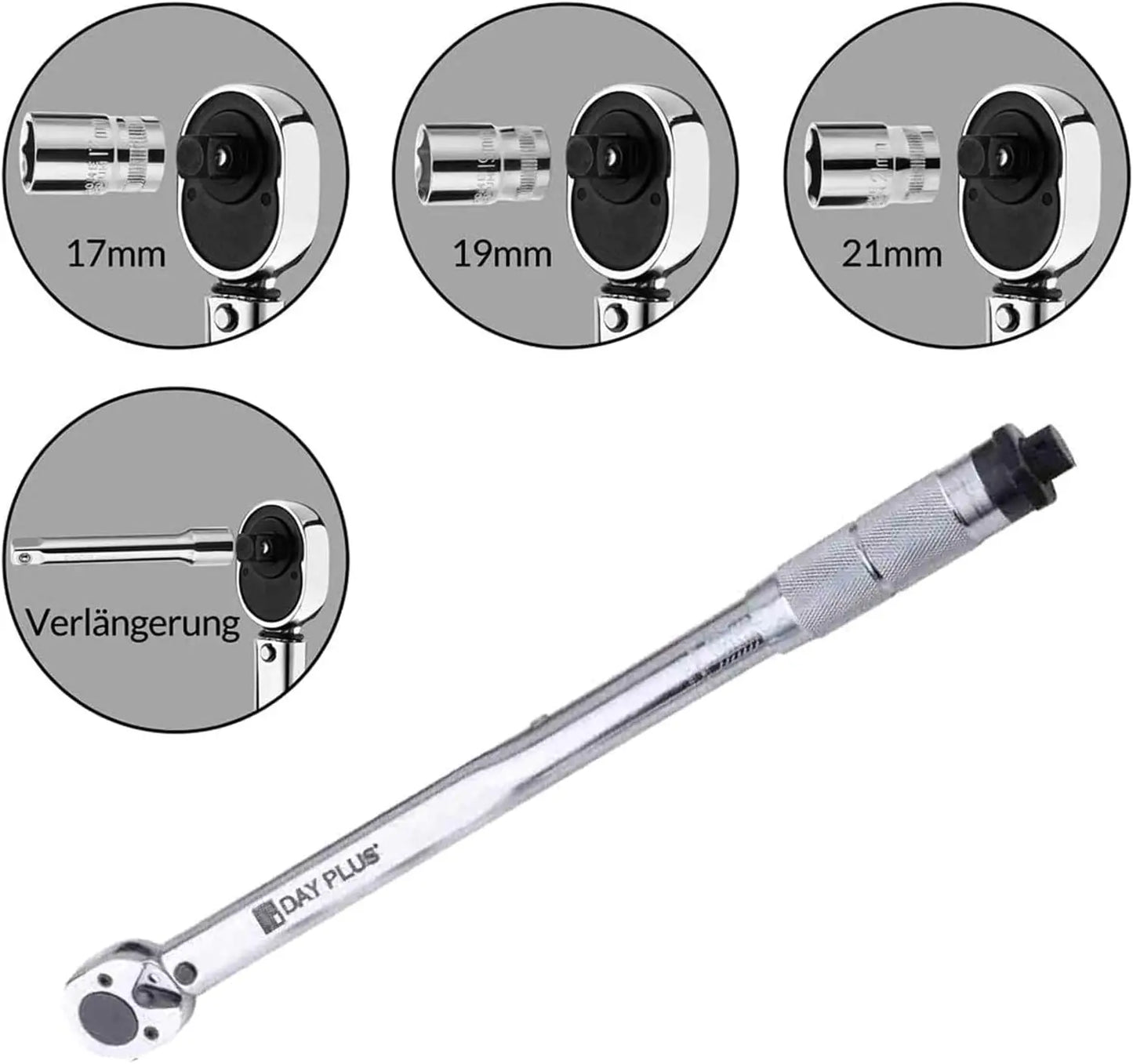 Ratchet Torque Wrench 28-210Nm, 1/2" Wheel Bolt Wheel Nut Wrench Incl. Extension & Wheel Bolt Sockets 17mm / 19mm / 21mm