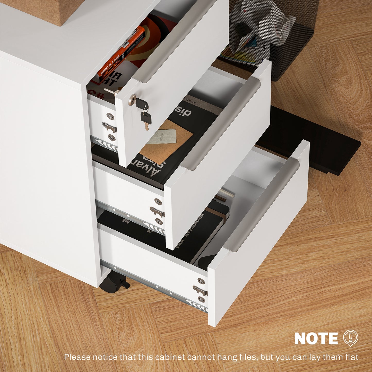 Three-Drawer Locking Filing Cabinet - White