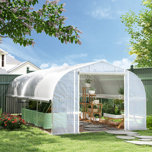 6 x 3 x 2m Walk-in Polytunnel Greenhouse, Zipped Roll Up Sidewalls, Mesh Door, 8 Mesh Windows, Tunnel Warm House Tent, Complimentary Plant Labels and Gloves, White