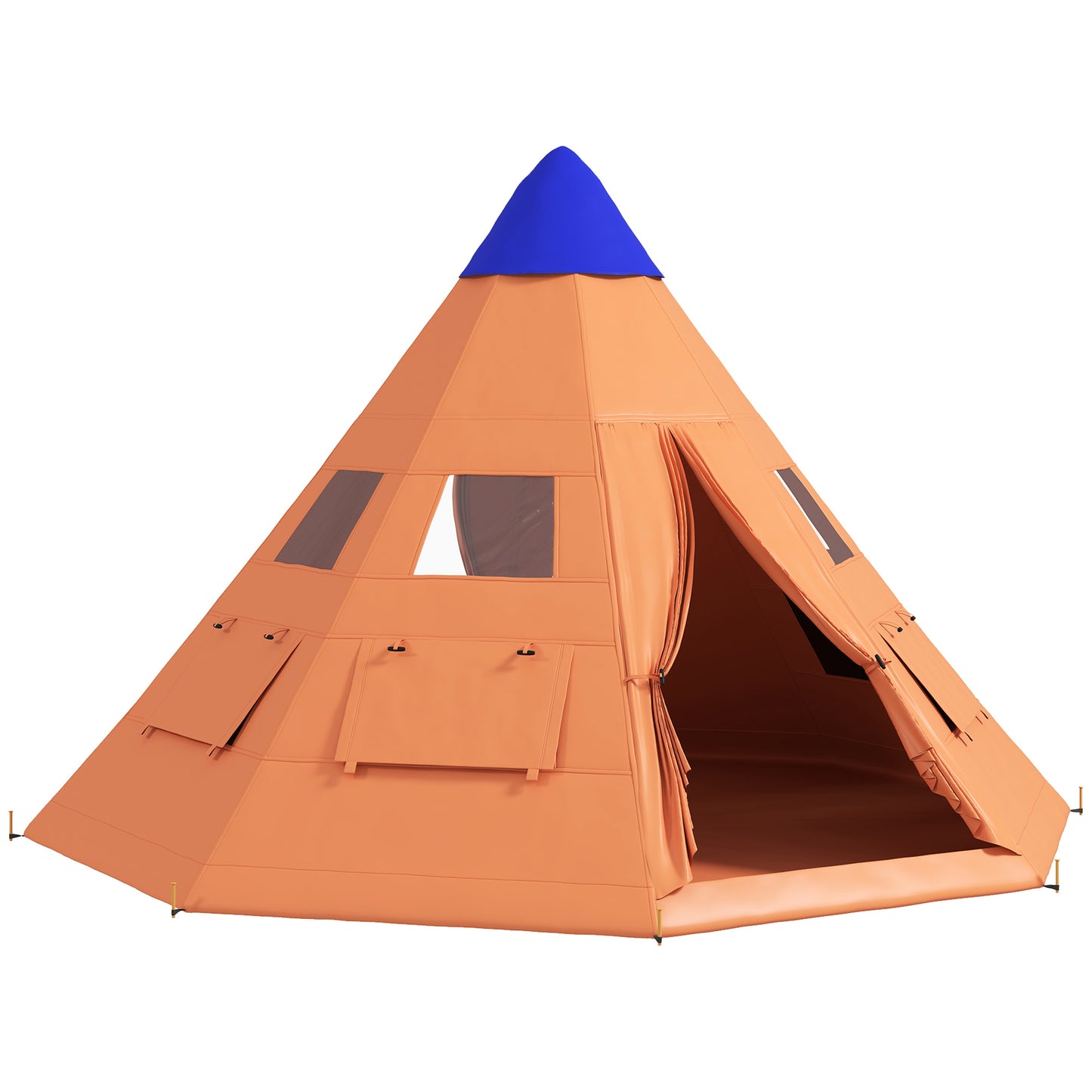 Outsunny 6 Men Tipi Tent with Carry Bag - Green / Orange