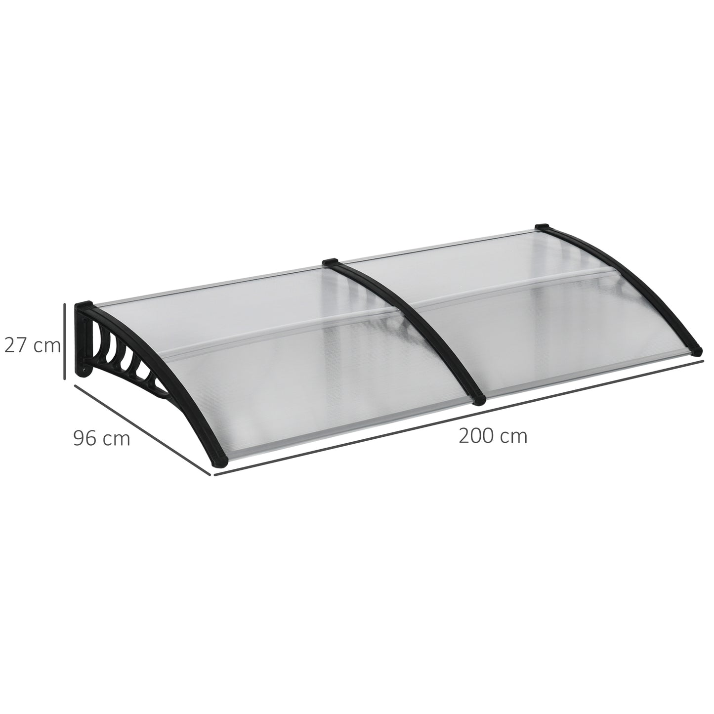 Outsunny Front Over Door Canopy, Outdoor Awning, 200 x 96cm Rain Shelter for Window, Porch and Front/Back Door, Clear