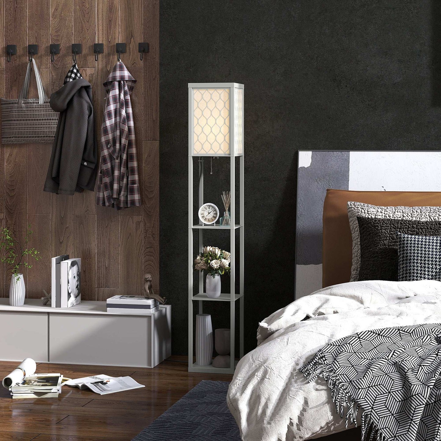 Three-Shelf Standing Lamp - Grey/White