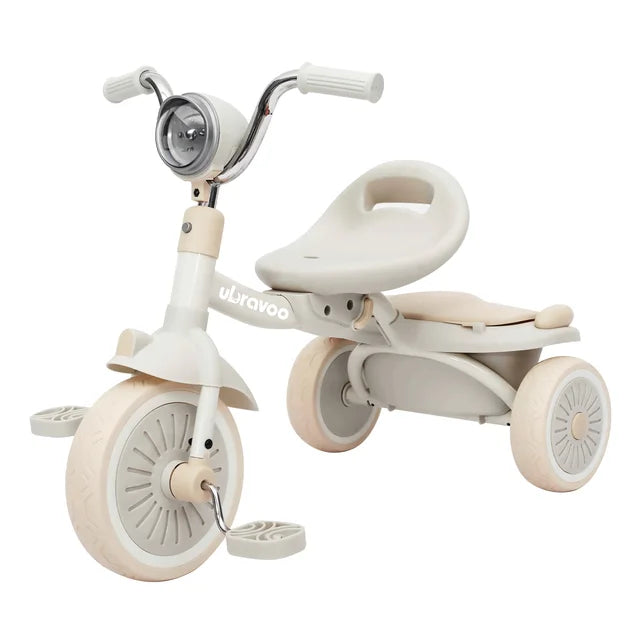 UBRAVOO Baby Foldable Tricycle Trike with Pedals, Unique PU Wheels Elasticity Shock-absorbing Effect w/ Cool Lights - 1 - 5 Years