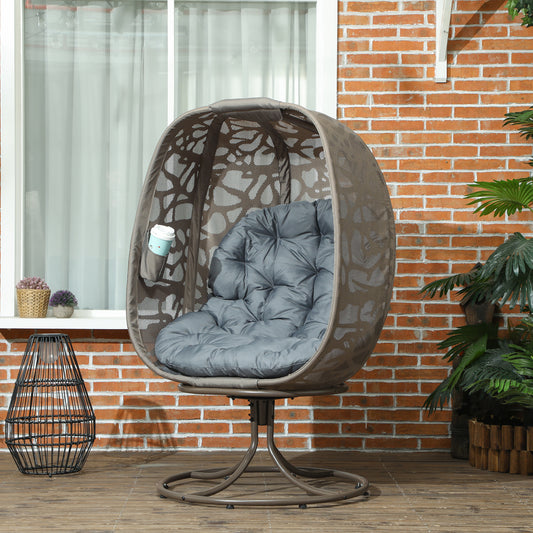Swivel Egg Chair with Cushions, Foldable Basket Seat and Metal Frame, Indoor Outdoor Lounge Chair for Balcony, Patio and Living Room