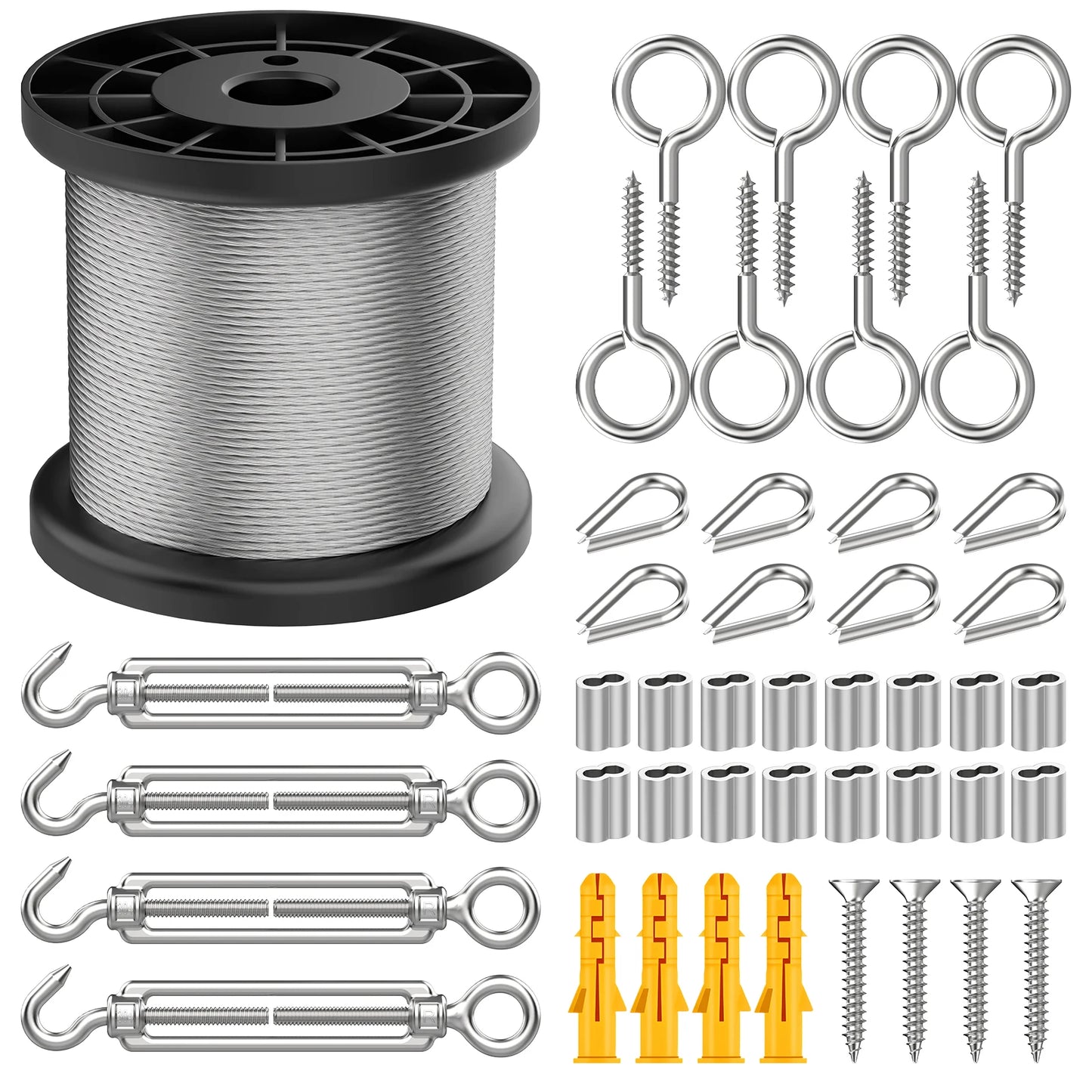 Garden Wire For Climbing Plants, Heavy Duty 304 Stainless Steel Cable Rope Kit With M5 Turnbuckle Wire Tensioner