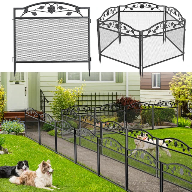 5 Piece Metal Garden Fence Border Rustic Style Decorative Garden Fence Animal Barrier, Landscape Pathway Edge Iron Fence Panels