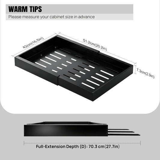 2 Pack Expandable Pull Out Cabinet Organizer Adhesive, Peel and Stick Slide Out Drawers for Kitchen Cabinets,Cabinet Pull Out Shelves for Kitchen Pantry Organization Adjustable Width 12.6"-21"