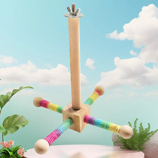 Wooden Parrot Rotating Windmill Toy with Bearing Interactive Parrot Stand Wear Resist Parrot Windmill Toy Station for Pet Gift