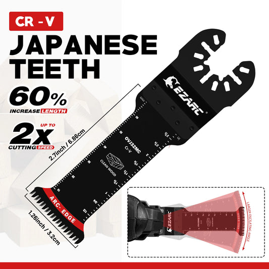 EZARC 5 Pack Japanese Tooth Oscillating Saw Blades, CRV Extra-Long Reach Arc Edge Multitool Blades Clean Cut For Wood & Plastic