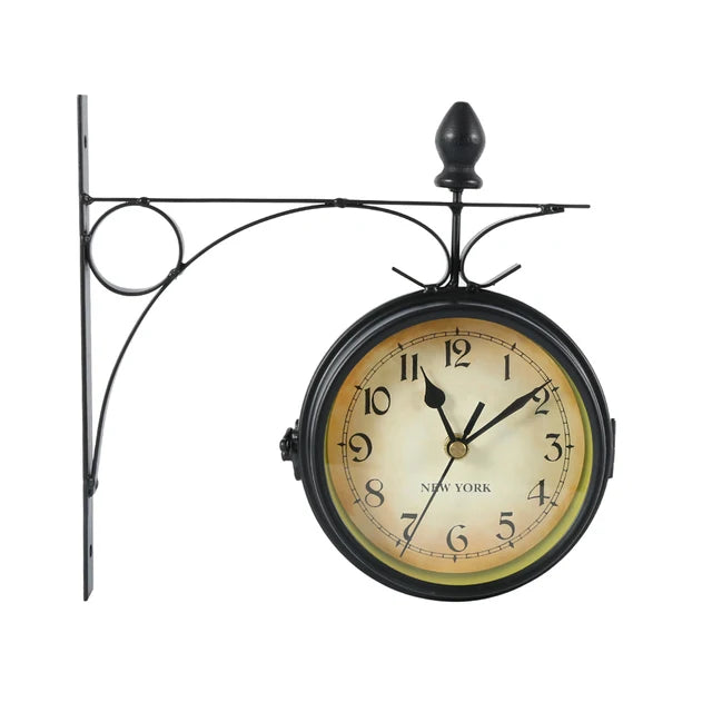 Wall Clock Retro Vintage Style Double-Sided Station Battery Operated Silent Clock, Wall Mounted For Home, Office, Antique Classic Effect Wall Clock